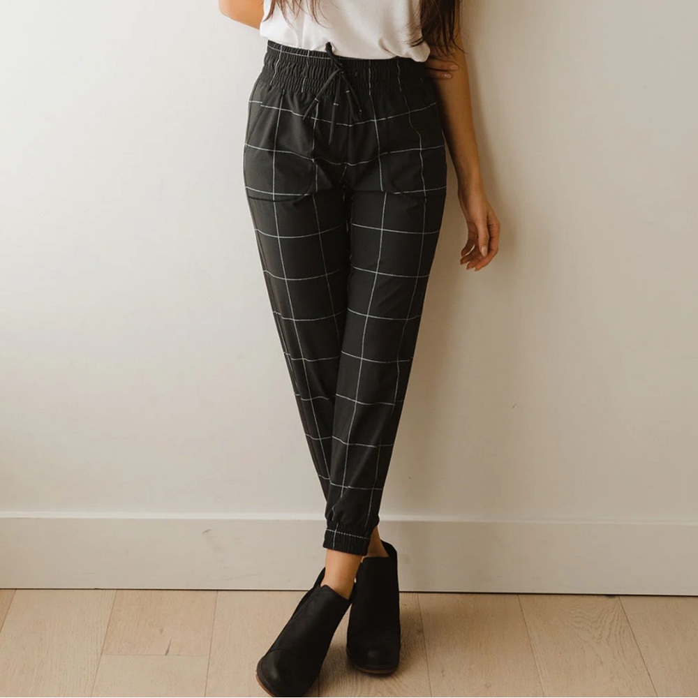 Albion Fit Black Windowpane Destination Joggers